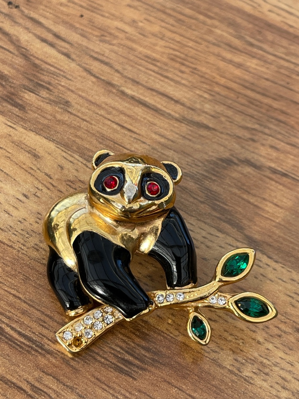 Vintage 1970's Roman Co. Jeweled  Panda Bear With Bamboo Brooch